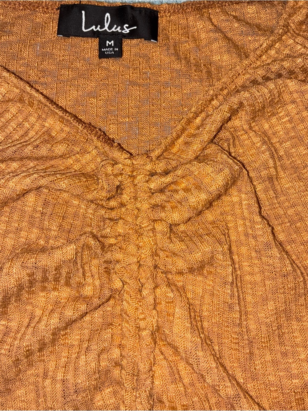 Lulu's Rust Ribbed Ruched Long-Sleeve Square Neck Top - Picture 4 of 6